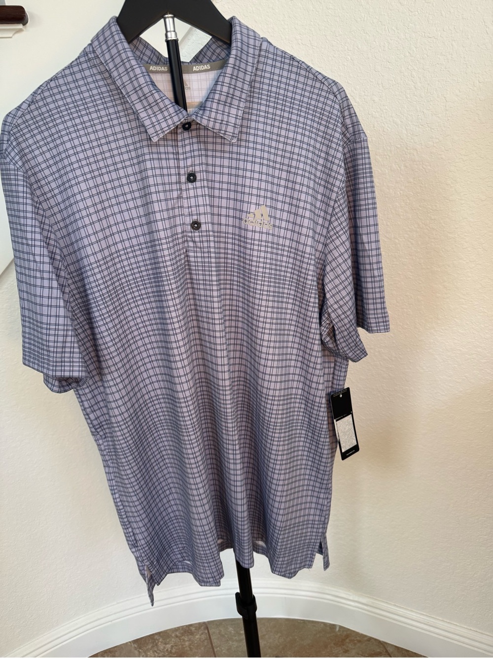 adidas Men’s Light Blue Checked Golf Polo - Picture 4 of 16